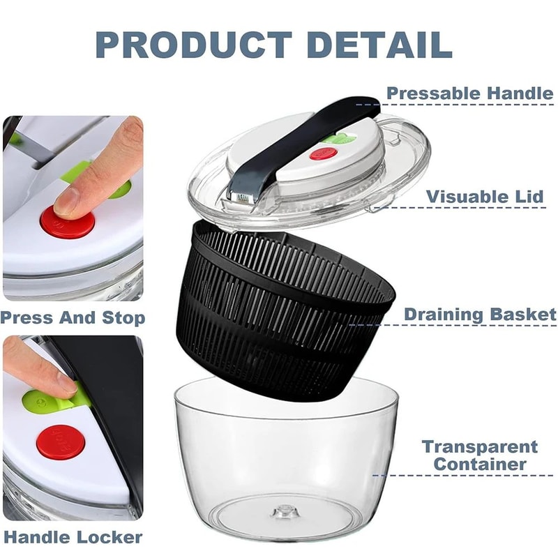 HighCapacity Press Salad Spinner Bowl QuickDry Vegetable Washer Drainer 2