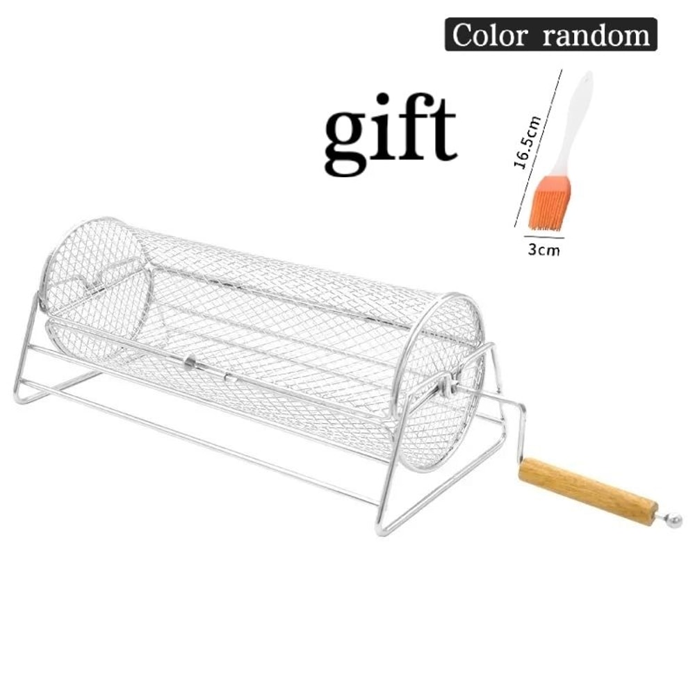 Stainless Steel Rolling BBQ Grill Basket Rotisserie Roaster 6