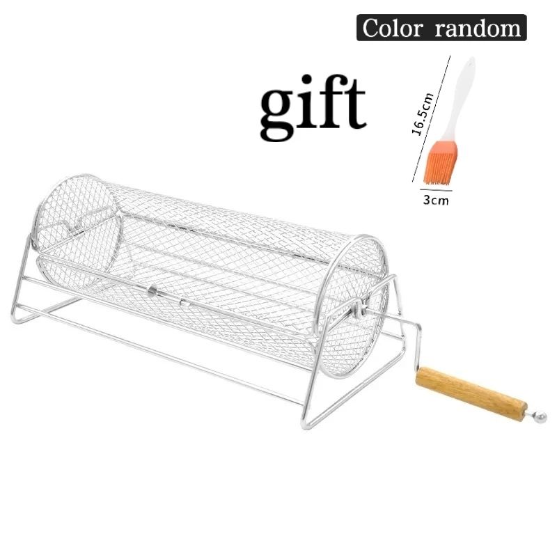 Stainless Steel Rolling BBQ Grill Basket Rotisserie Roaster 6