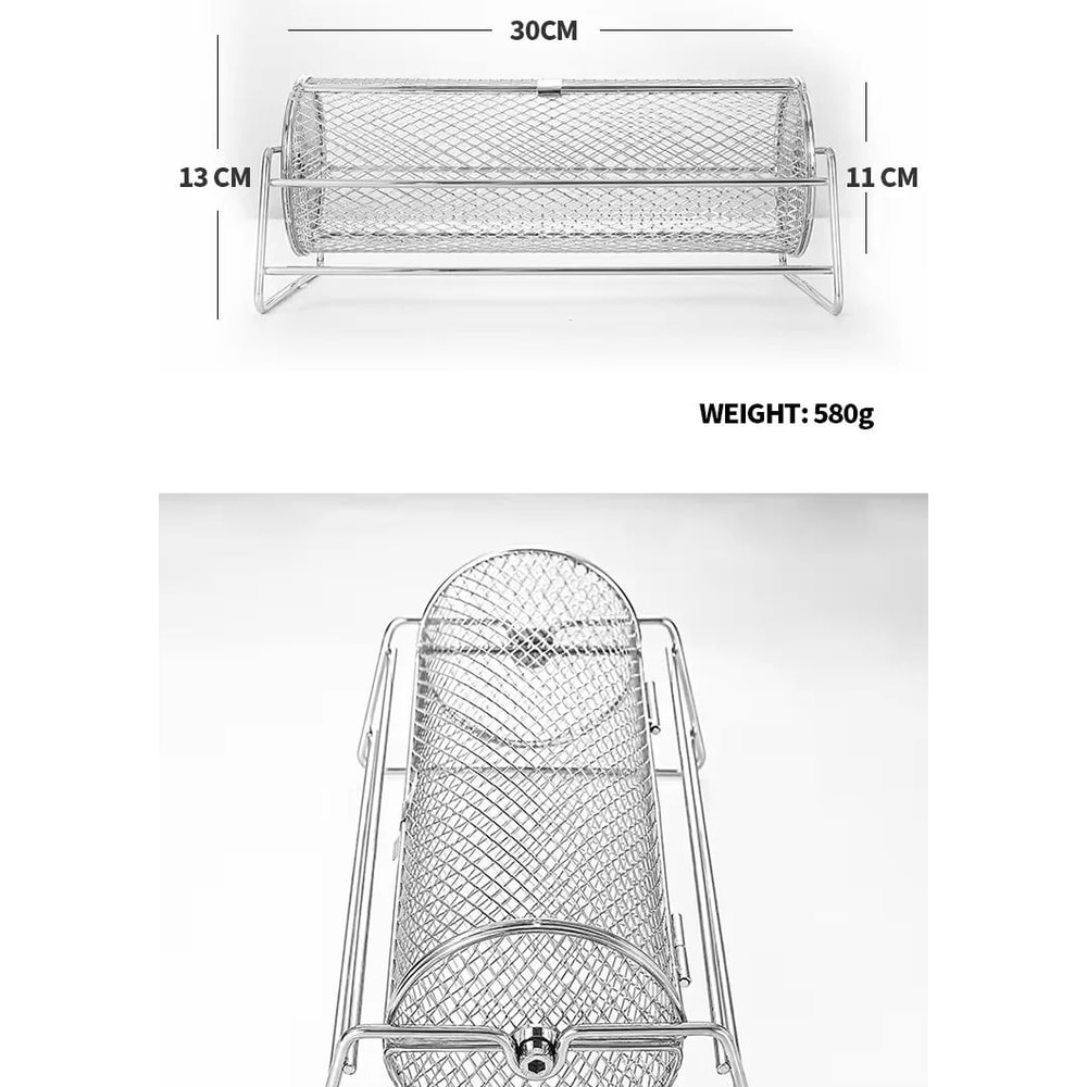 Stainless Steel Rolling BBQ Grill Basket Rotisserie Roaster 1