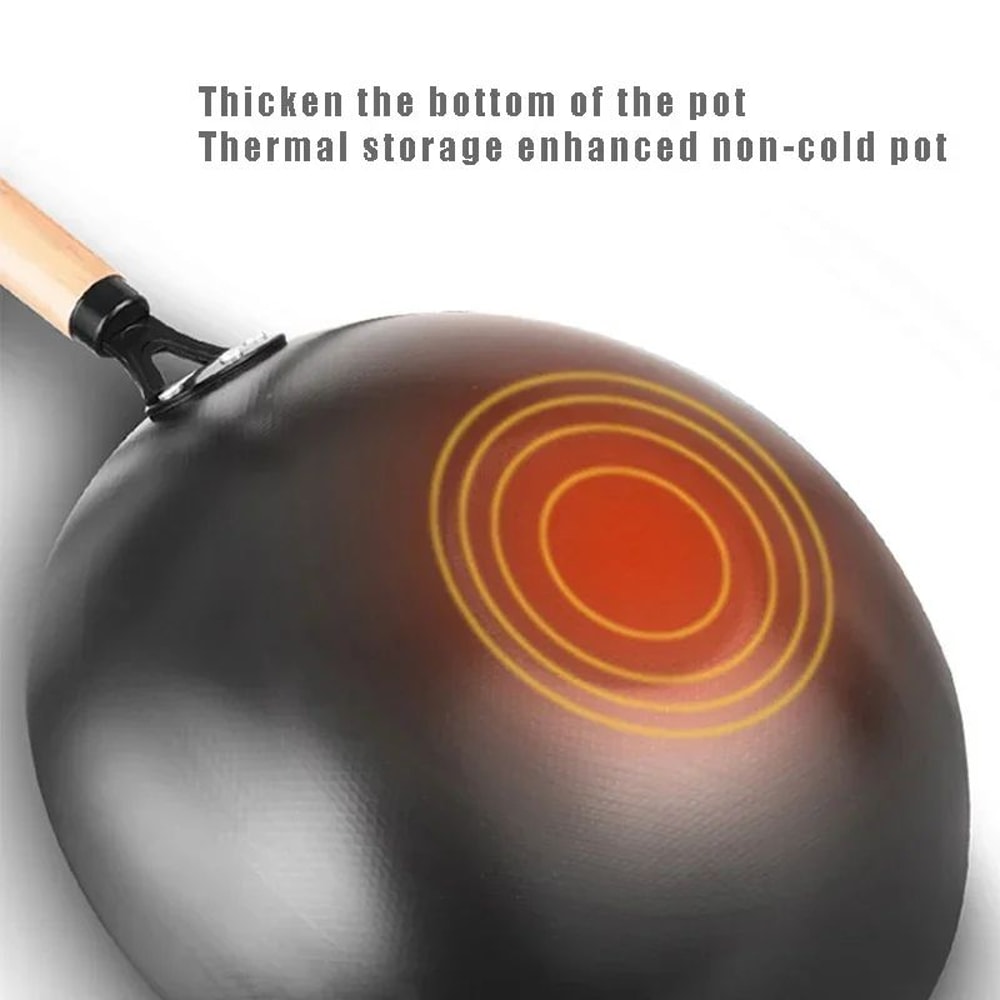 Premium Cast Iron Wok Pan With Wooden Handle Naturally NonStick Frying Pan For Gas Stoves 3