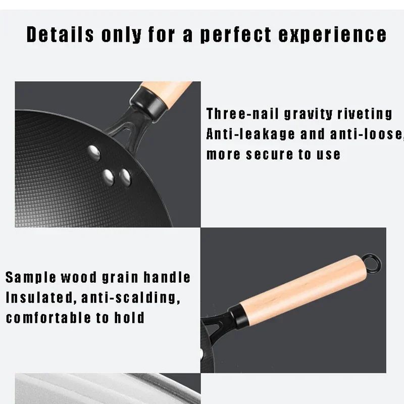 Premium Cast Iron Wok Pan With Wooden Handle Naturally NonStick Frying Pan For Gas Stoves 4