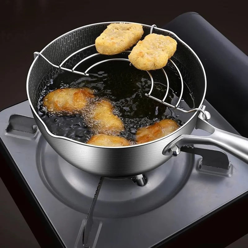 Japanese Tempura Fryer Pot Stainless Steel Deep Fryer Pot For Crispy Home Cooking 2