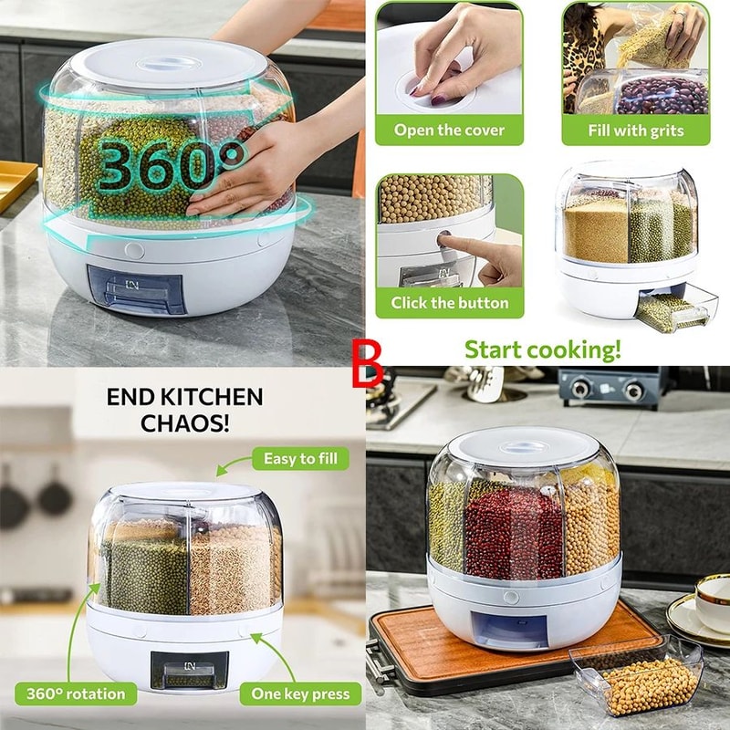 360 Rotating Food Dispenser Airtight Grain Storage Container 1
