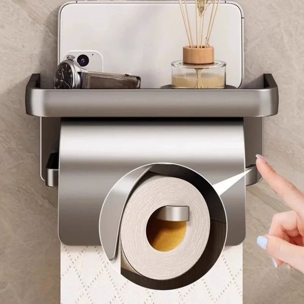 SelfAdhesive Toilet Paper Holder With Shelf Wall Mount Toilet Paper Holder DrillFree Bathroom Orga 2
