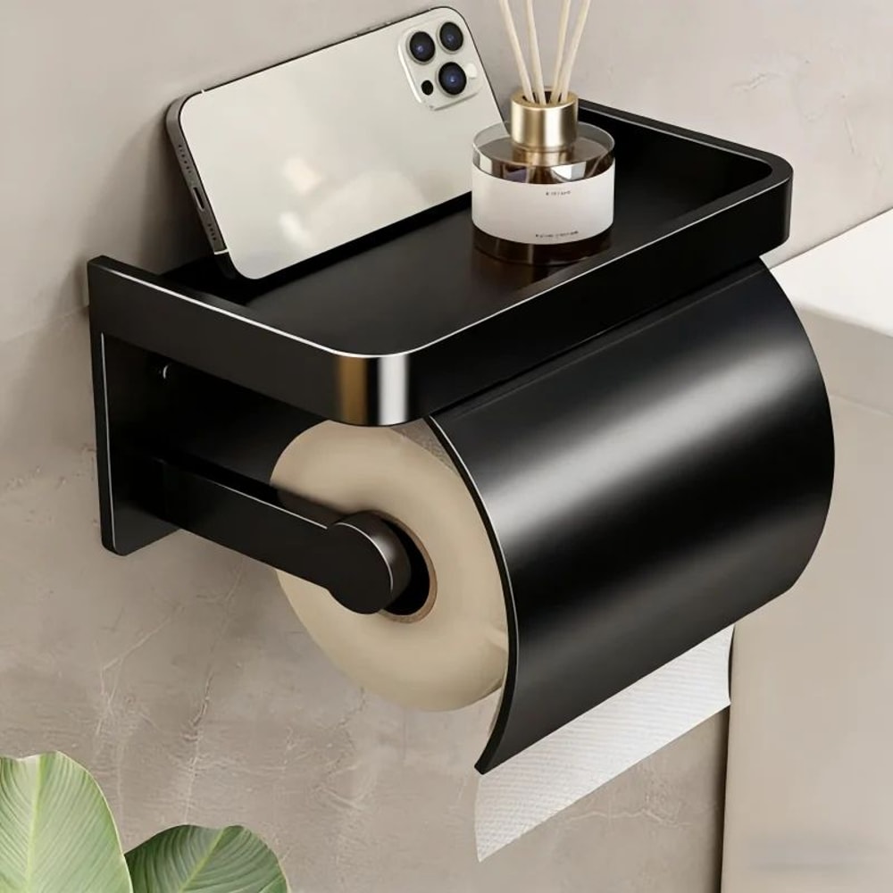 SelfAdhesive Toilet Paper Holder With Shelf Wall Mount Toilet Paper Holder DrillFree Bathroom Orga 9