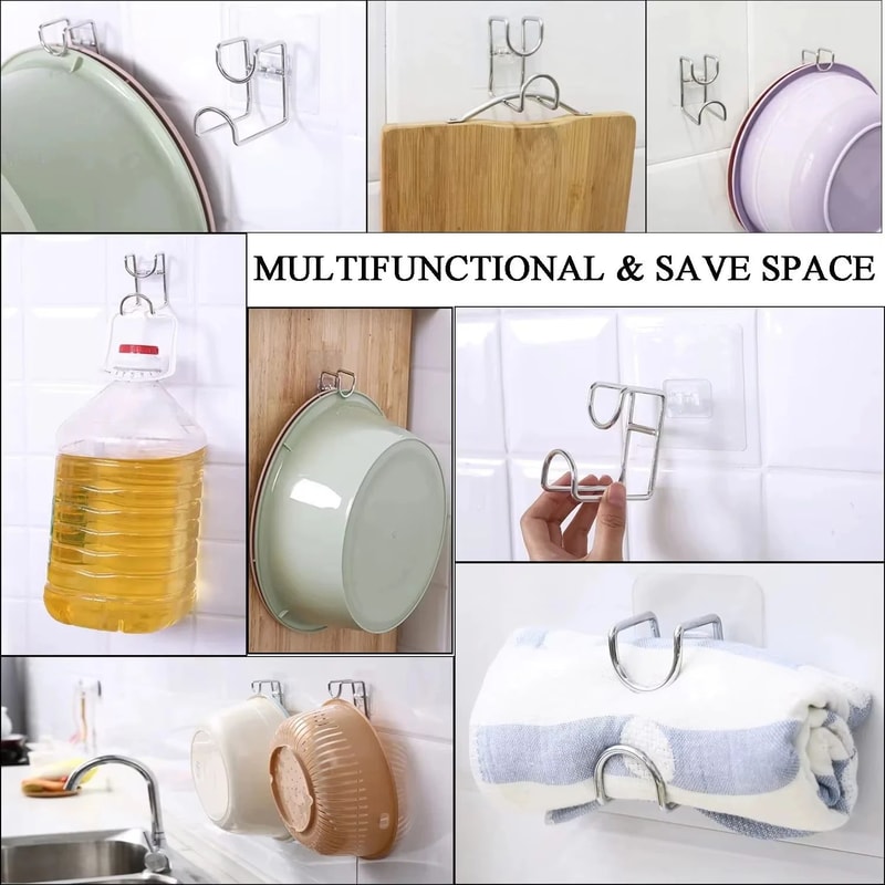 SpaceSaver Stainless Steel Self Adhesive Wall Hooks For Bathroom Kitchen Storage 3