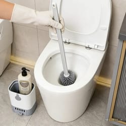 wall mounted toilet brush with slim holder – no drill, space-saving modern design