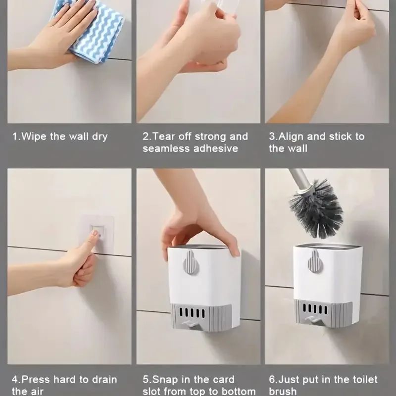Wall Mounted Toilet Brush With Slim Holder No Drill SpaceSaving Modern Design 4