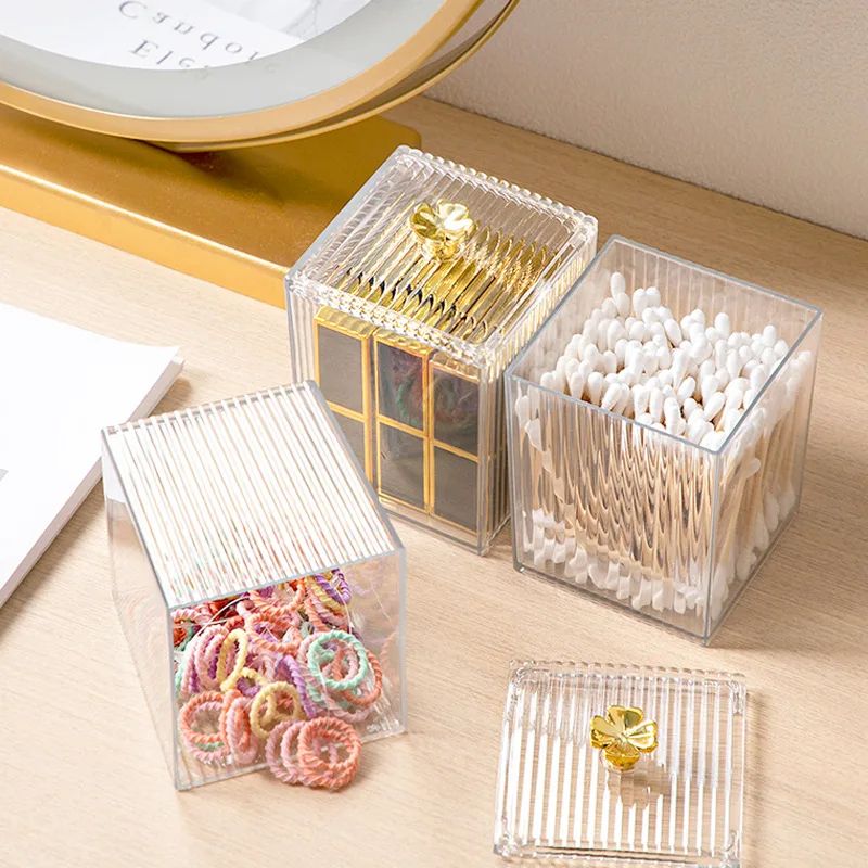 Clear Acrylic Cotton Swab Holder For Bathroom Vanity And Makeup Pad Storage 1