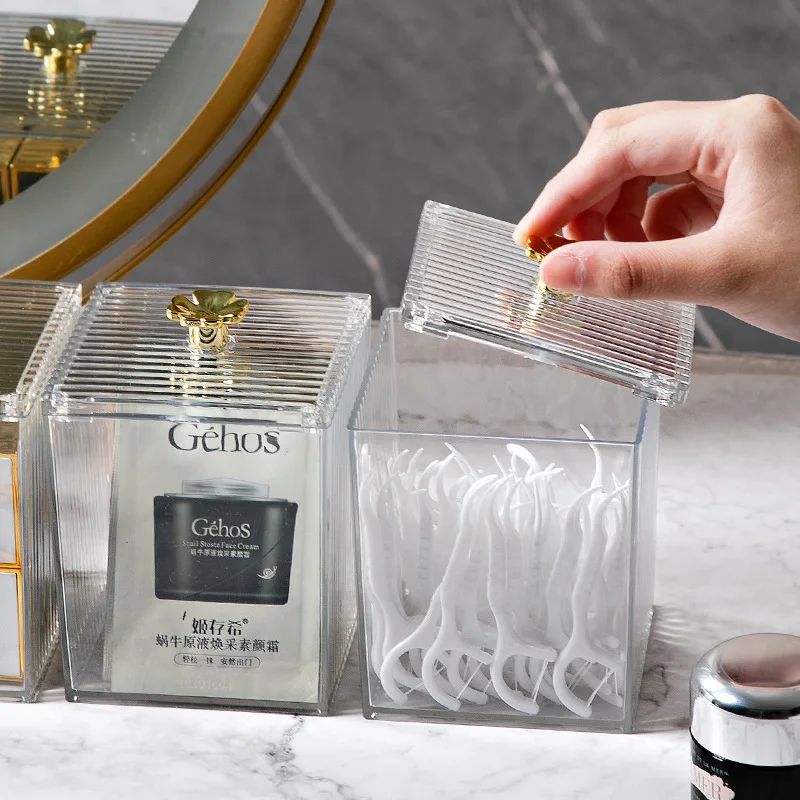 Clear Acrylic Cotton Swab Holder For Bathroom Vanity And Makeup Pad Storage 4