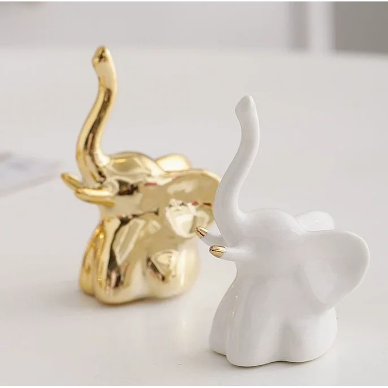 Gold And White Elephant Statues Set For Shelves And Modern Home Decor 6