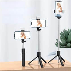 all-in-one bluetooth selfie stick tripod with wireless remote for iphone & android