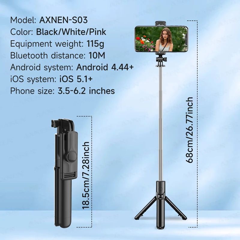 AllinOne Bluetooth Selfie Stick Tripod With Light Remote For IPhone And Smartphones 2