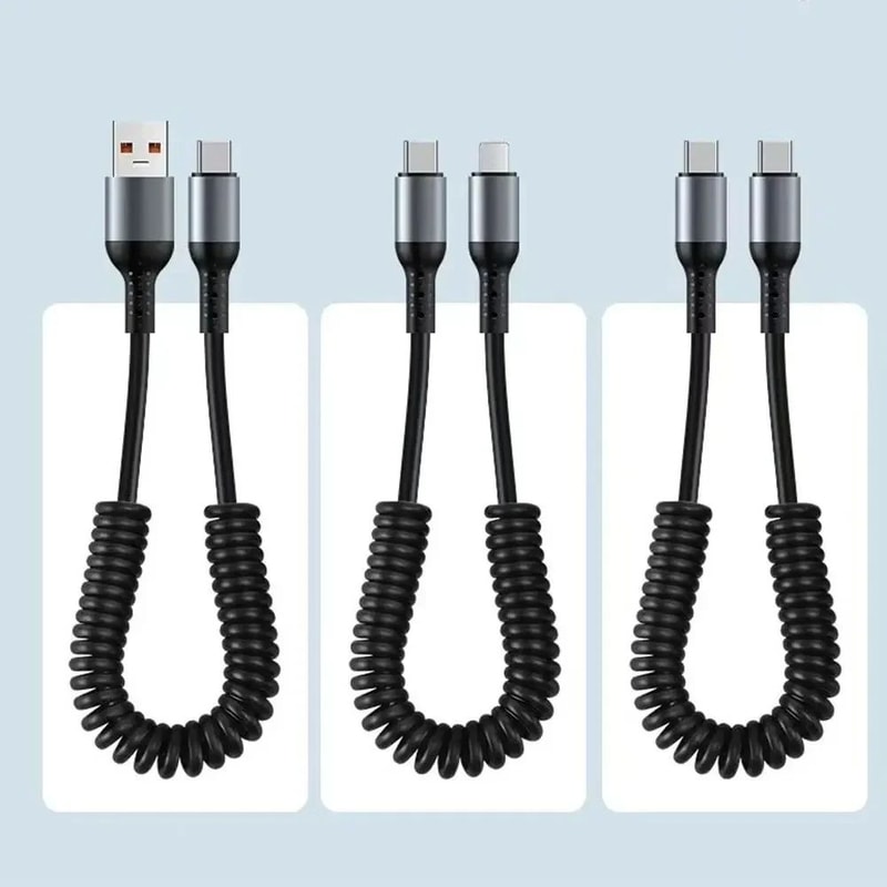 66W Fast Charging Retractable USBC Cable PD TypeC Spring Charger Cord 5