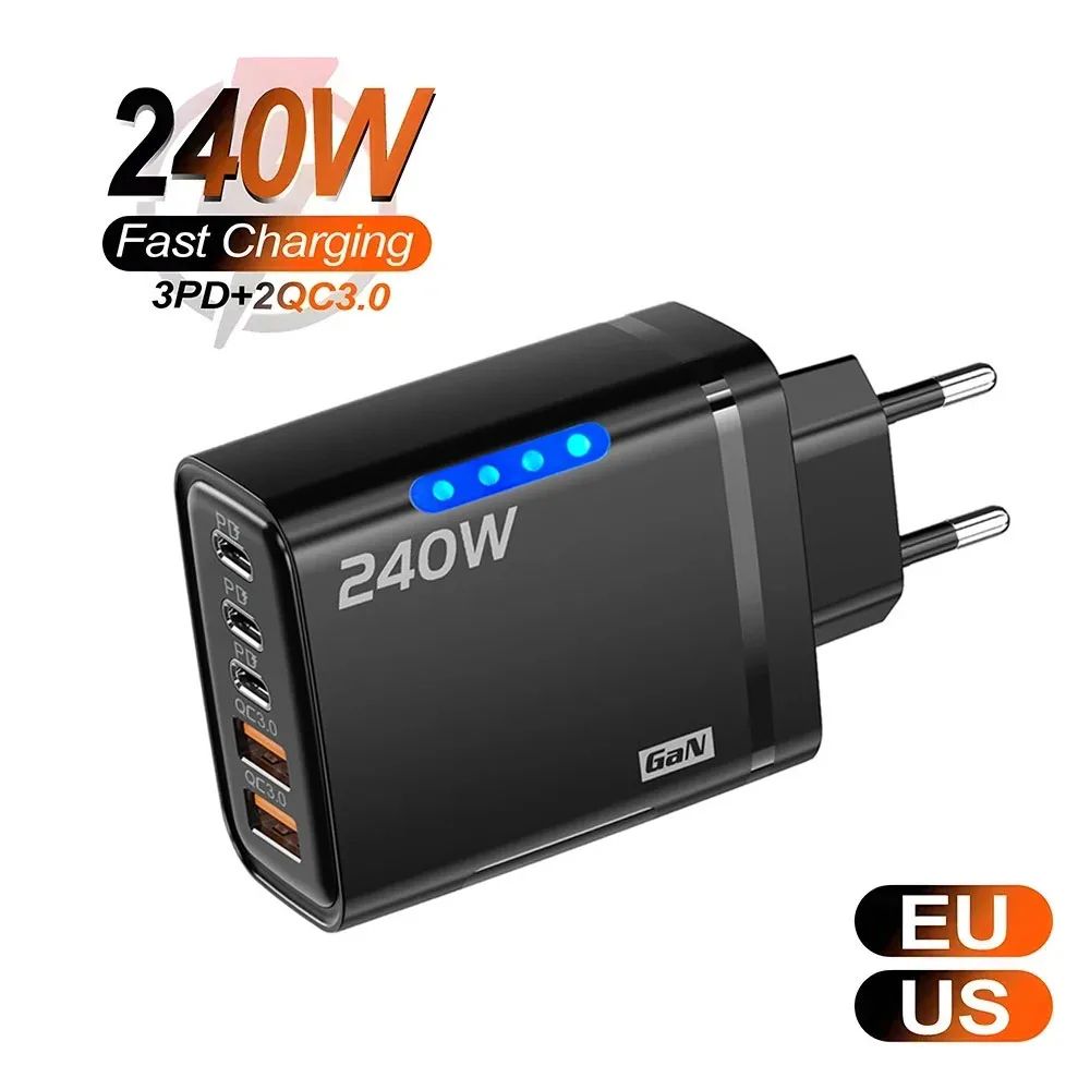 240W GaN USBC Fast Charger 5Port Multi Device Power Hub 0