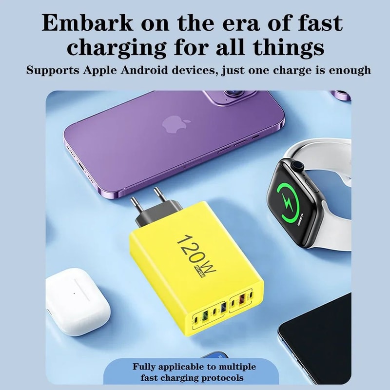 120W USB C Charger MultiPort Fast Charging Adapter For IPhone Samsung More 4