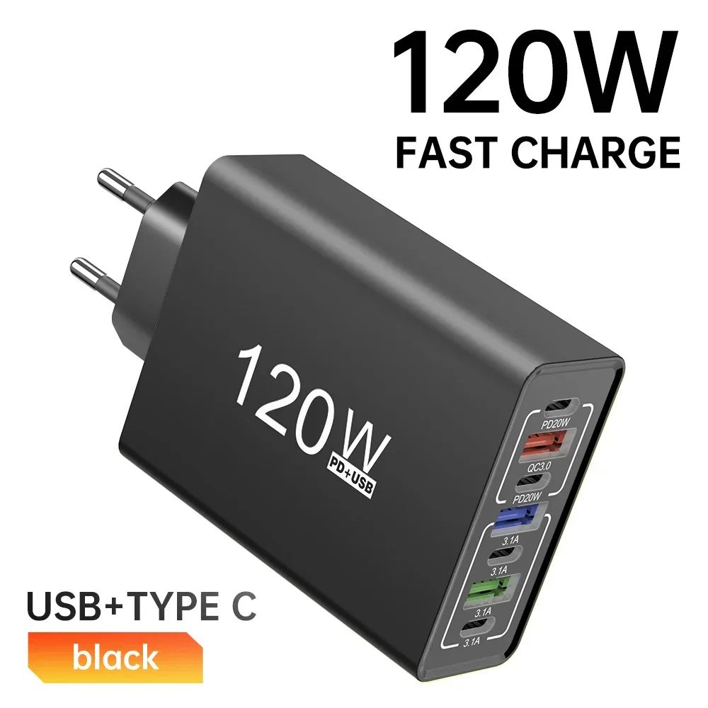 120W USB C Charger MultiPort Fast Charging Adapter For IPhone Samsung More 8