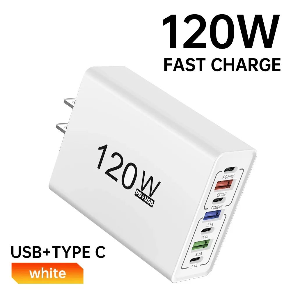 120W USB C Charger MultiPort Fast Charging Adapter For IPhone Samsung More 10