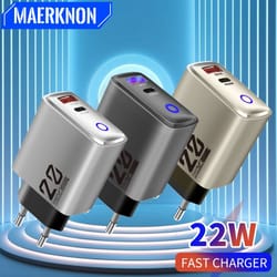 22w usb-c fast charger dual port wall adapter with quick charge 3.0 for iphone & android