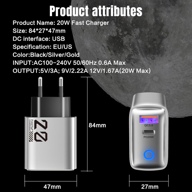 22W USBC Fast Charger Dual Port Wall Adapter With Quick Charge 30 For IPhone Android 5