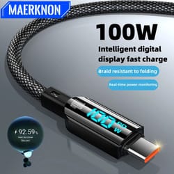 100w usb-c cable with digital display – pd fast charging usb-c cable for phones & laptops