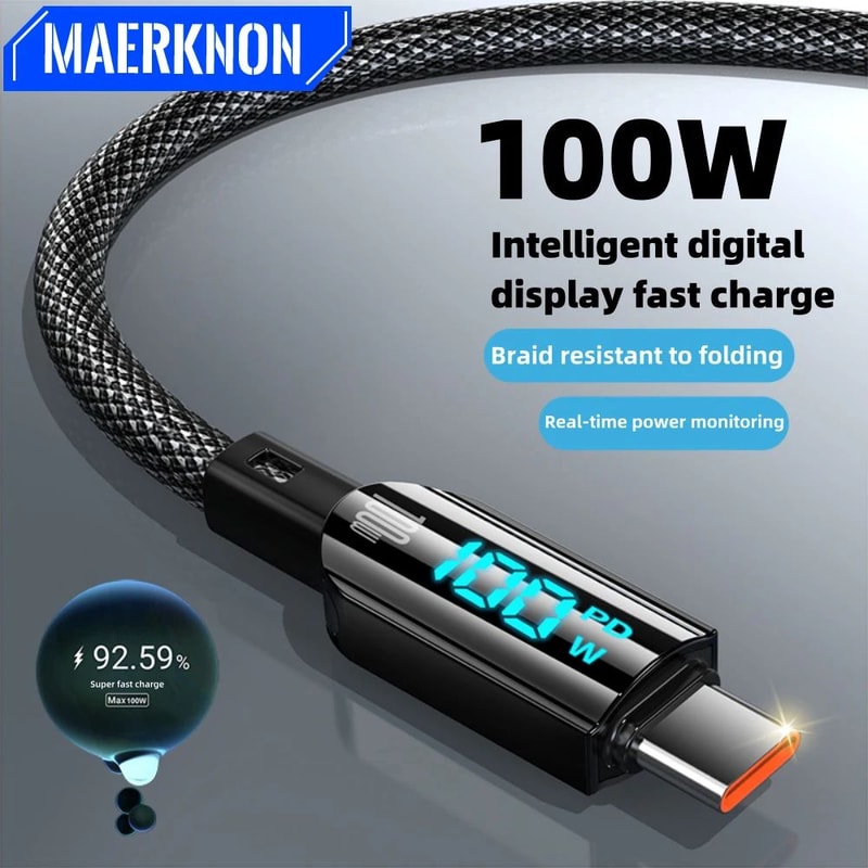 100W USBC Cable With Digital Display PD Fast Charging USBC Cable For Phones Laptops 0