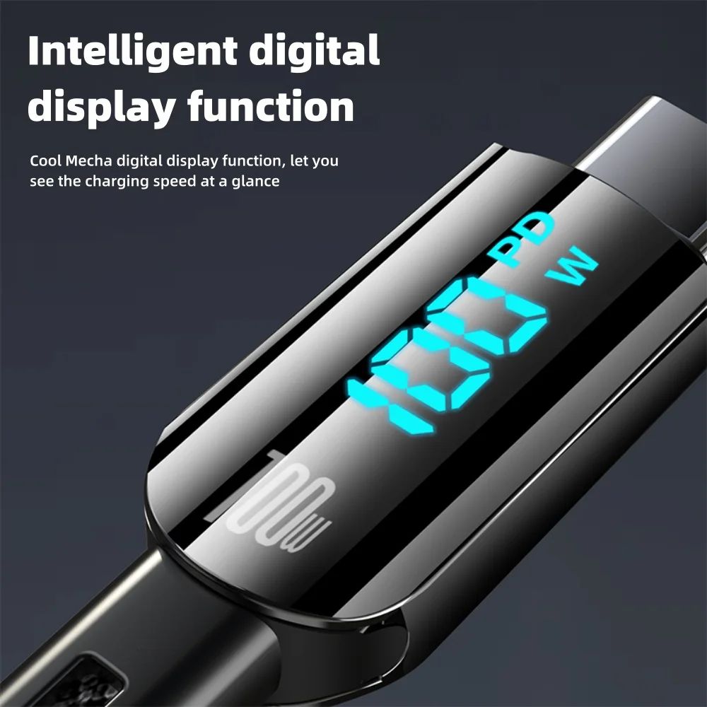 100W USBC Cable With Digital Display PD Fast Charging USBC Cable For Phones Laptops 1