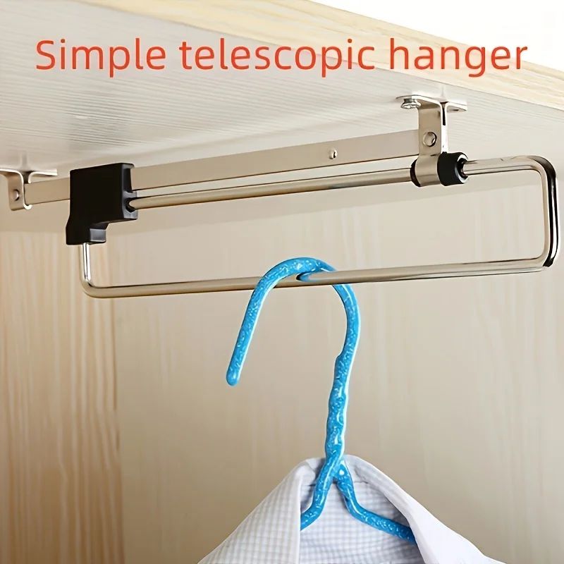 PullOut Clothes Rod Adjustable Foldable Wardrobe Hanger SpaceSaving Organizer 4
