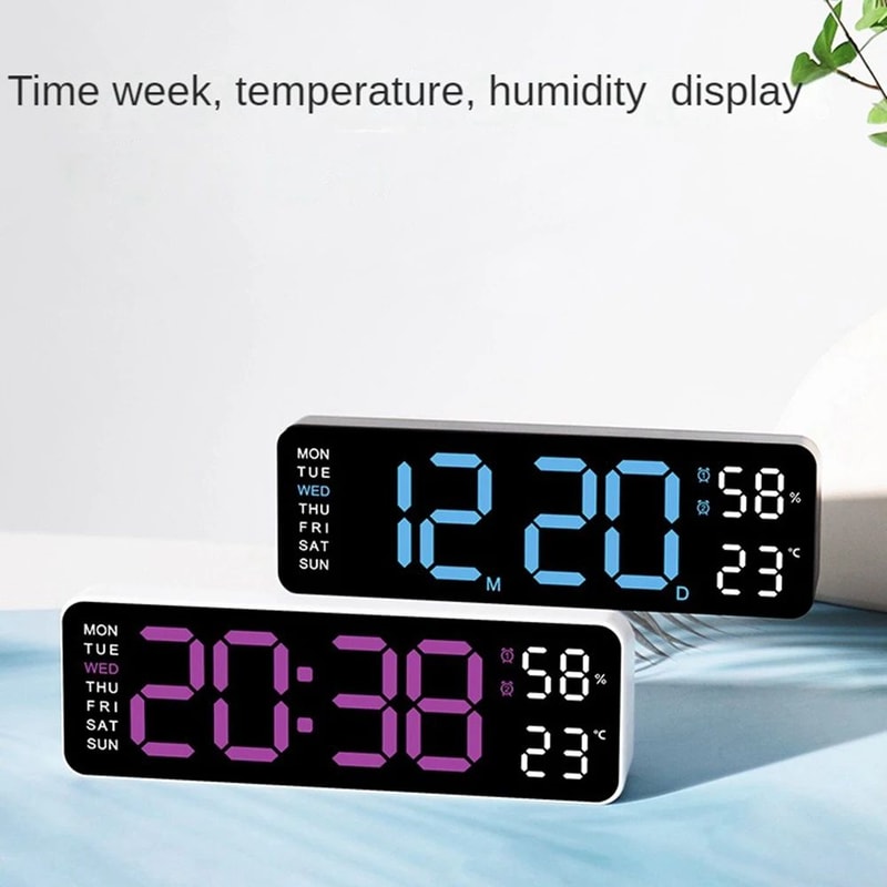 9Inch Large Digital Wall Clock With Temperature Humidity AutoDimming Alarm Display 1
