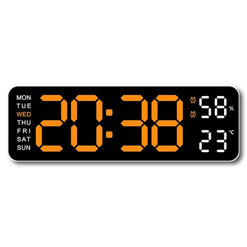 9Inch Large Digital Wall Clock With Temperature Humidity AutoDimming Alarm Display 8