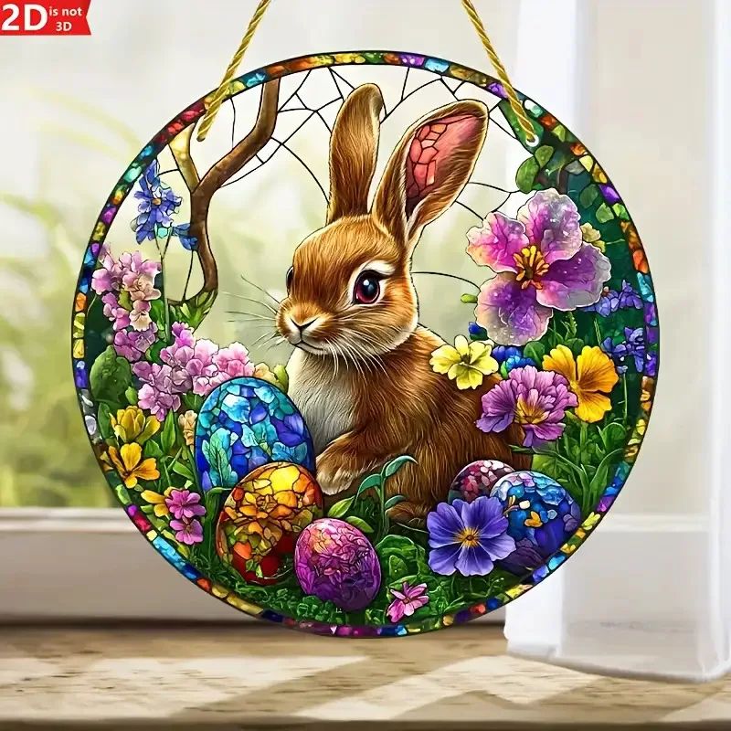 Charming Easter Bunny Window Hanging With Floral Egg Design 1