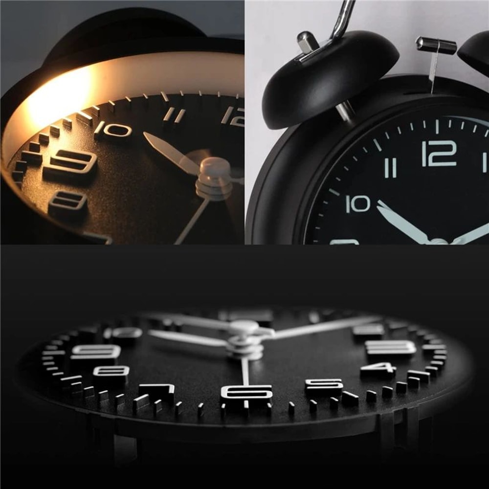 Classic Loud Twin Bell Alarm Clock With Backlight Retro Metal Desk Clock Battery Operated 2