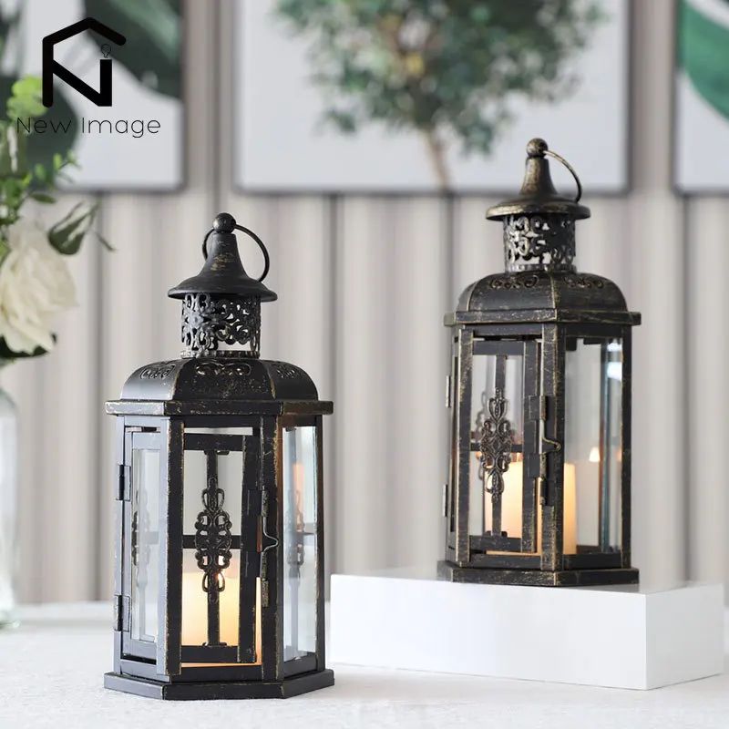 Vintage Nordic Candle Holder Lantern Black Hanging Iron Lantern Decor 2
