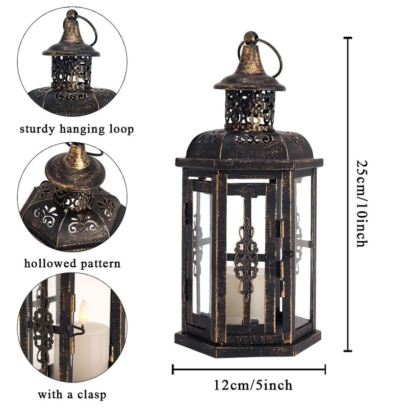 Vintage Nordic Candle Holder Lantern Black Hanging Iron Lantern Decor 3