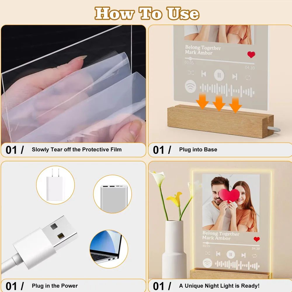 Custom Spotify Plaque Lamp Personalized Music Acrylic Frame Gift For Couples 5