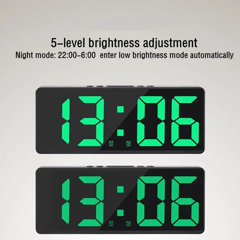 Smart Mirror LED Digital Alarm Clock With Voice Control Night Mode 4
