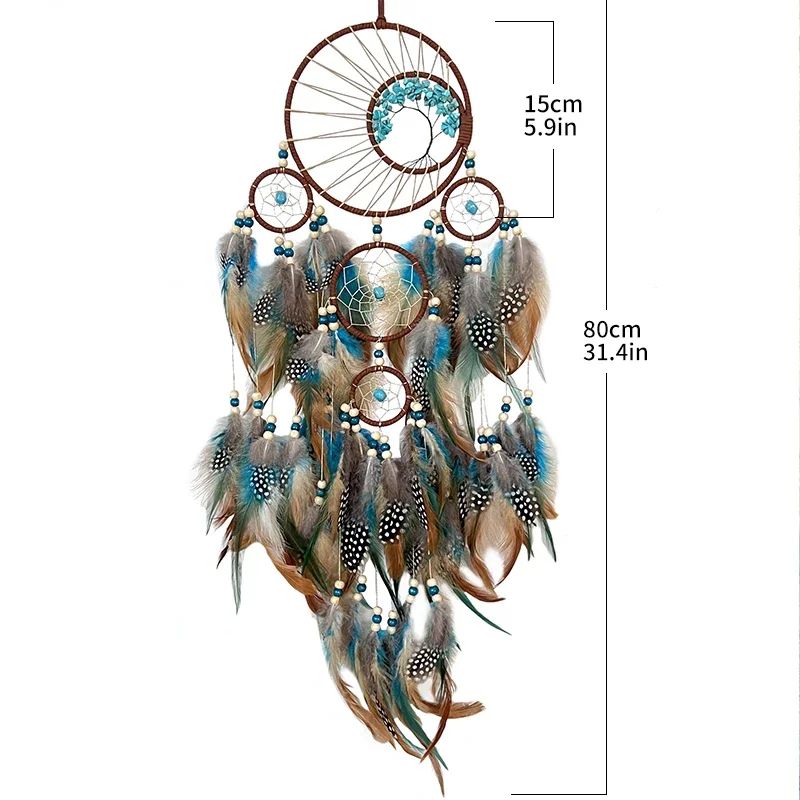 Boho Tree Of Life Dream Catcher Wall Decor With Natural Stones Wind Chimes 5