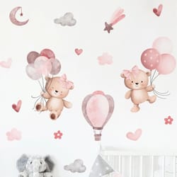 pink bear balloon wall stickers for kids room decor nursery wall decals