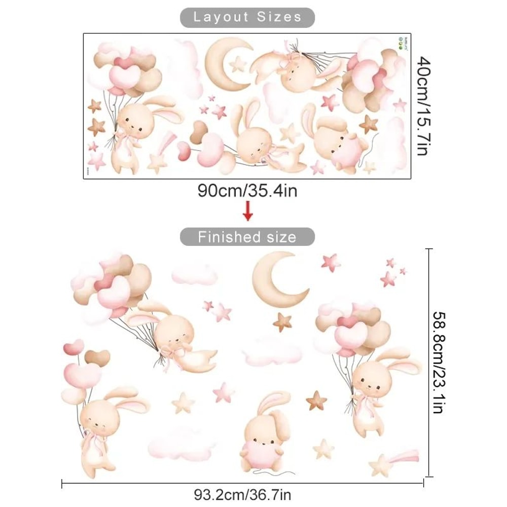 Pink Bear Balloon Wall Stickers For Kids Room Decor Nursery Wall Decals 8