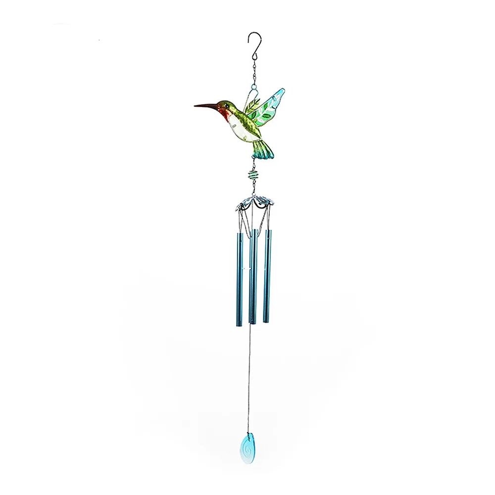 Serenity Glow Outdoor Wind Chime With Hummingbird Dragonfly Glass Art 4
