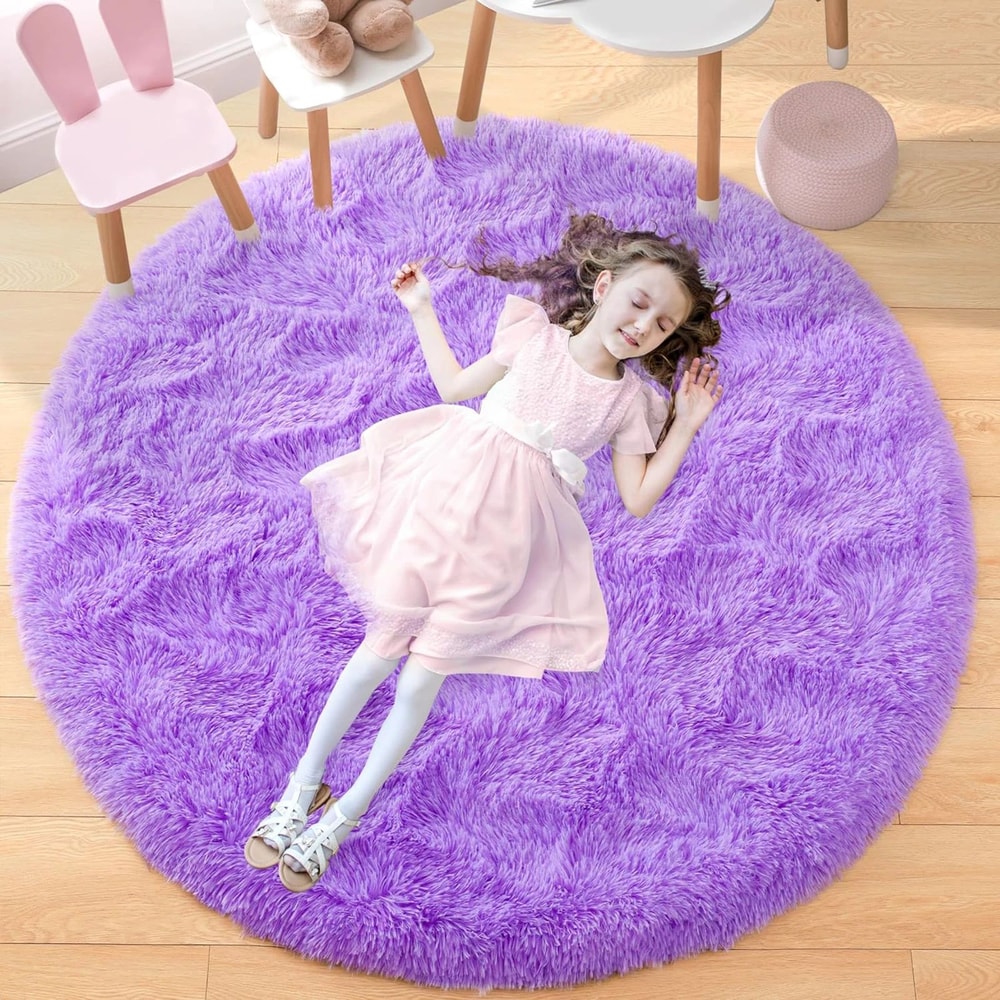 Ultra Soft Fluffy Round Rug Cozy Shaggy Area Rug For Bedroom Kids Room 10
