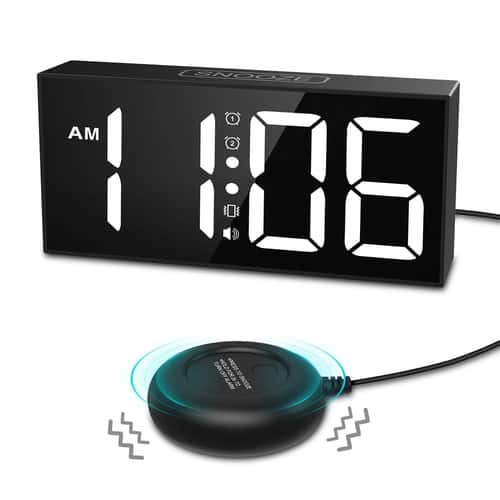 ORIA Vibrating Alarm Clock with Bed Shaker – Loud Alarm Clock for Heavy Sleepers & Hearing Impaired, Large LED Display