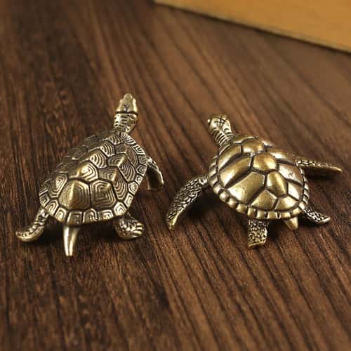 Feng Shui Turtle Brass Figurine for Wealth and Protection – Vintage Desk Decor Turtle