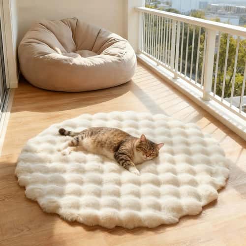 CloudSoft Round Faux Rabbit Fur Rug – Plush Fluffy Pet & Kids Play Mat