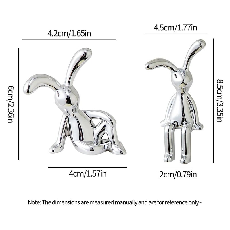 Silver LongEared Bunny Statue Set For Desk Shelf And Car Decor 4
