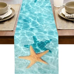 watercolor starfish coastal table runner for beach house dining decor