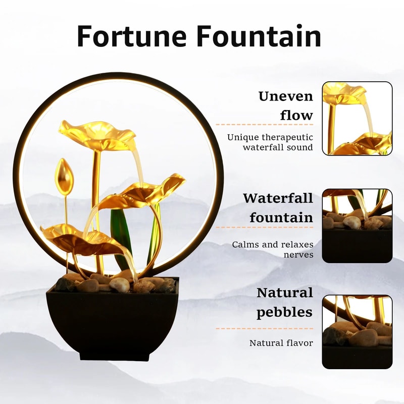 SerenityFlow Tabletop Water Fountain With LED Glow Natural Stones USB Desktop Waterfall Fountain 4