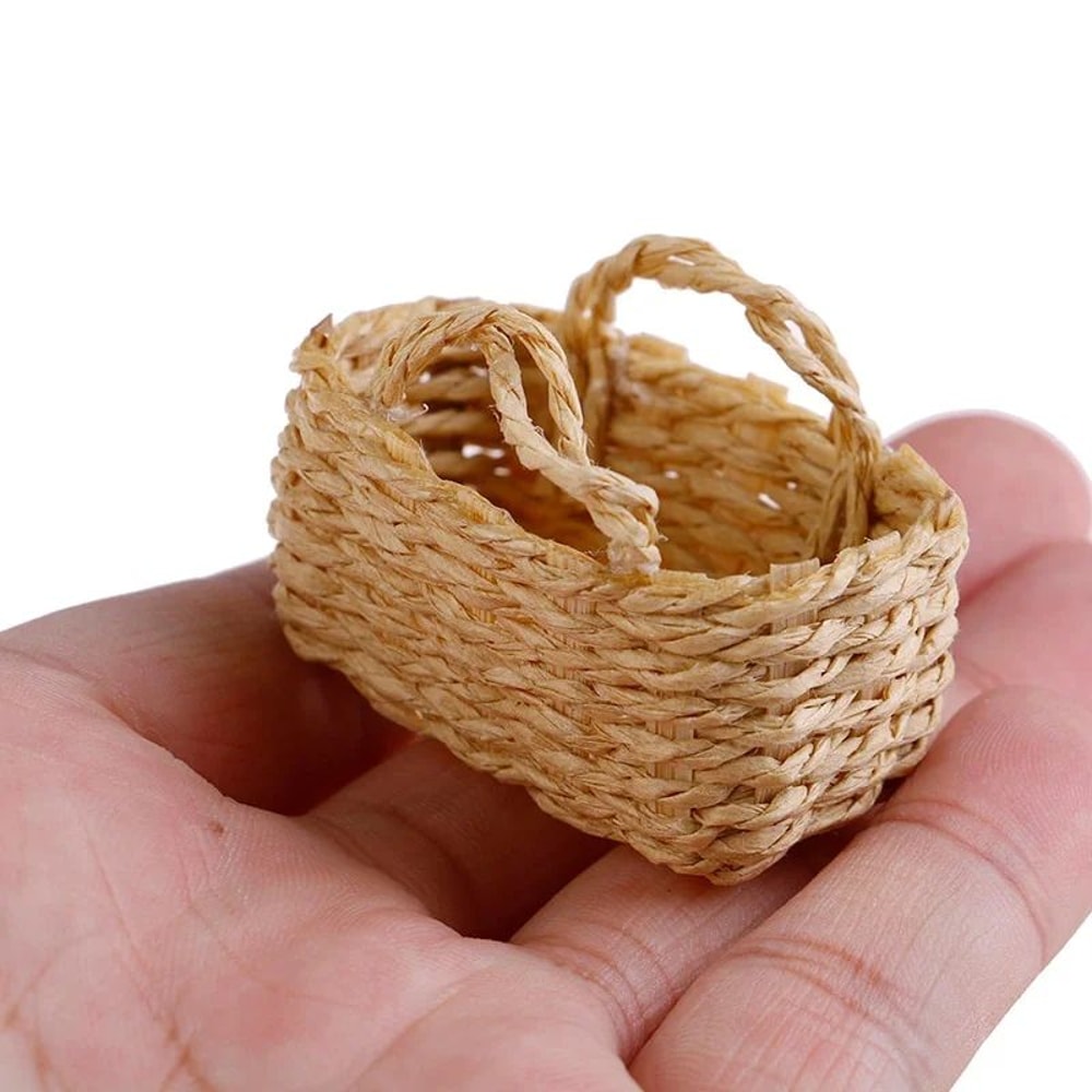 Handwoven Mini Rattan Dollhouse Basket Realistic Miniature Food Basket For 112 Scale Decor 5