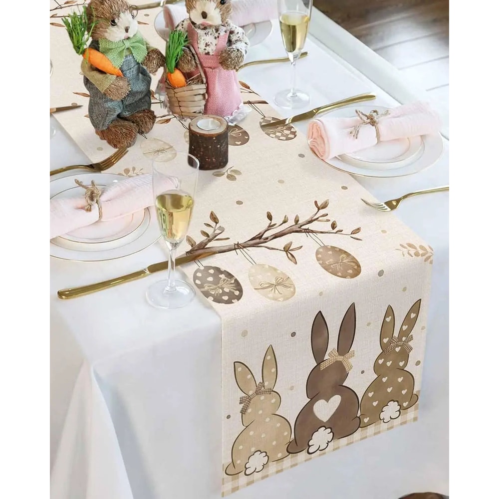 Spring Bunny Easter Table Runner Farmhouse Linen Holiday Decor 3